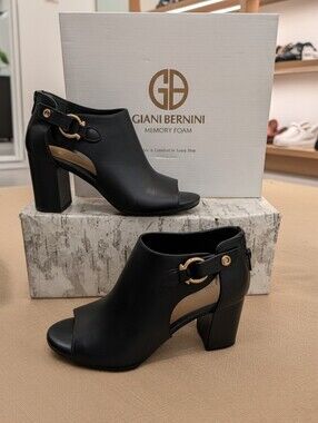 Giani Bernini Ariiana Peep Toe Black Heeled Shooties Women's Sz 6.5 M 🆕 $90